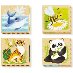 Quercetti: PlayBio Gefährdete Tiere 4-in-1 Holzklotz-Puzzle Bild 2