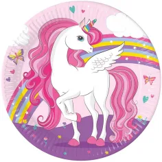 Regenbogen-Einhorn 8er-Pappteller-Set 23cm