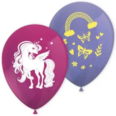 Regenbogen-Einhorn-Muster lila-rosa Ballon 8er Set