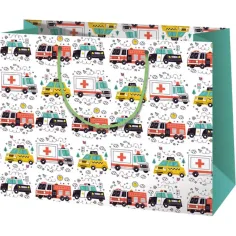 Rettungs-, Polizei- und Feuerwehrmuster große Geschenktasche 33x26,7x13,7cm