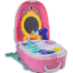 Rosa Schönheitset im Rucksack mit Spielschminke, Spiegel und Zubehör Bild 3