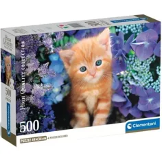Rote Katze zwischen den Blumen 500 Teile HQC Kompakt Puzzle - Clementoni