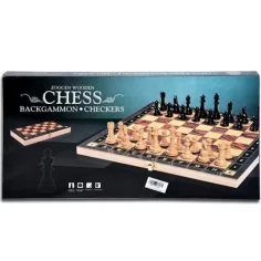 Schach 3 in 1 Spieleset aus Holz mit 34cm Kunststofffiguren