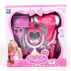 Schönes Mädchen pink Frisurset mit Schere und Haartrockner