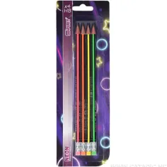 Spirit: Dreieckiger HB Neon Bleistift mit Radiergummi 4er Set