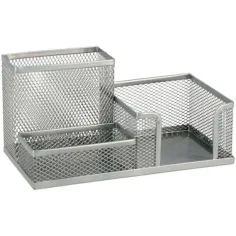 Spirit: Dreiteiliger Schreibtisch-Stiftehalter aus silbernem Metallgitter