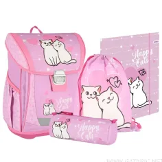 Spirit: Glückliche Katze rosa 4-teiliges Schulranzen-Set 38x28x17cm