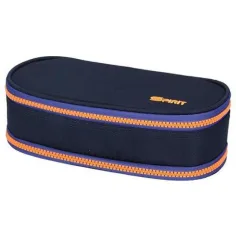 Spirit: Indigo-blaues ovales Federmäppchen mit neon-orangefarbenem Reißverschluss 23x10cm