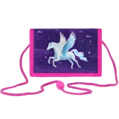 Spirit: Lila Geldbörse mit Klettverschluss im Pegasus-Muster 12,5x8,5cm