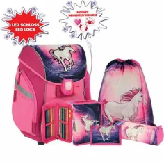 Spirit: Magisches Einhorn 3D-Muster ergonomisches 5-teiliges Schulranzen-Set mit LED-Beleuchtung 34x22x41cm