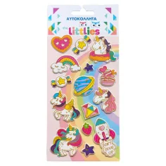 The Littlies: Einhorn 3D Puff-Aufkleber Set 10x22cm Bogen