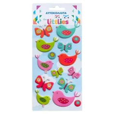 The Littlies: Vögel 3D Puff-Aufkleber Set 10x22cm auf Bogen