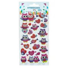 The Littlies: Glänzendes Eulen 3D Puff-Aufkleber Set auf 10x22cm Bogen