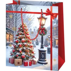 Weihnachtliche Stimmung auf der Straße exklusive große Geschenktasche 26x13x33cm