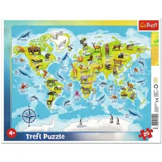Weltkarte mit Tieren 25-teiliges gerahmtes Puzzle - Trefl Bild 1