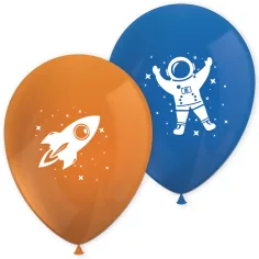 Weltraumabenteuer orange-blaue Luftballons 8er-Set