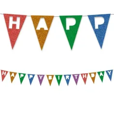 Wiederverwendbares buntes Banner mit der Aufschrift "Happy Birthday", 200 cm