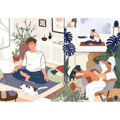 Yoga, Katzen, Kaffee Geistiger Frieden 1000-teiliges UFT-Puzzle - Trefl