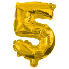 Zahlreiche Folienballons in Goldfarbe – Zahl 5, 32 cm