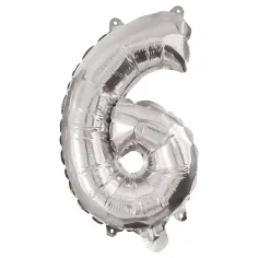 Zahlreiche Folienballons in Silber – Zahl 6, 86 cm