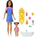 Barbie-Puppe im herzchenverzierten Kleid Babysitter-Spielset – Mattel