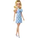 Barbie: Stilvolle Fashionista Blondine in einem blauen Kleid mit Fliegenmuster – Mattel