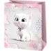Exklusive große Geschenktasche mit Katzenmotiv, weiß, 26×13×33 cm