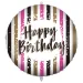 Geburtstags-Folienballon – mit der Aufschrift „Happy Birthday“, gold-schwarz-rosa gestreiftes Design, 46 cm