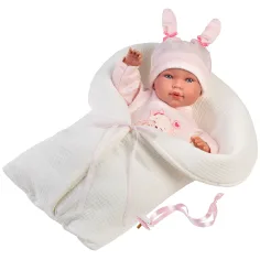 Llorens: Abril, 42 cm große weinende Babypuppe mit Hasenohrenmütze und Schlafsack Bild 1