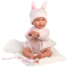 Llorens: Abril, 42 cm große weinende Babypuppe mit Hasenohrenmütze und Schlafsack Bild 2