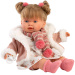 Llorens: Alexandra, 42 cm große weinende Babypuppe mit Schnuller in einem Outfit mit Tiermotiven.