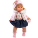Llorens: Carla, 42 cm große weinende Puppe mit Schnuller in blauem Rock.