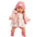 Llorens: Carla, 42 cm große weinende Puppe mit Schnuller und Mütze mit Herzchen.