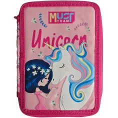 Luna: Must Team gefülltes, zweistöckiges Federmäppchen mit Einhornmuster, rosa, 15 x 5 x 21 cm Bild 1