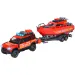 Majorette: Land Rover Feuerwehrauto mit Boot, Licht- und Soundeffekten, 33cm - Simba Toys