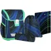 Spirit: Blue Stripes blau-grüne Streifen auf schwarzem Hintergrund Schultasche, Rucksack 4-teiliges Set 41x20x32cm