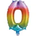 Zahlreiche Folienballons in metallischem Regenbogenfarben – Zahl 0, 34 cm