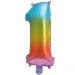 Zahlreiche Folienballons in metallischem Regenbogenfarben – Zahl 1, 34 cm