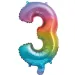 Zahlreiche Folienballons in metallischem Regenbogenfarben – Zahl 3, 34 cm