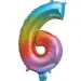 Zahlreiche Folienballons in metallischem Regenbogenfarben – Zahl 6, 34 cm