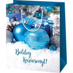 Frohe Weihnachten! blaue mittelgroße Geschenktasche 18x10x23cm