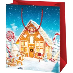 Geschenktüte mit Lebkuchenhausmotiv, mittelgroß, 18 x 10 x 23 cm